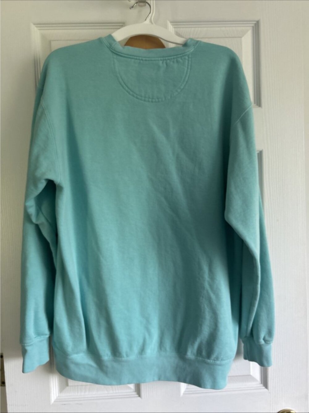 Cedar key, FL Quilt Patchwork , Upcycled Vintage Sweatshirt, Teal Size L - Picture 4 of 5